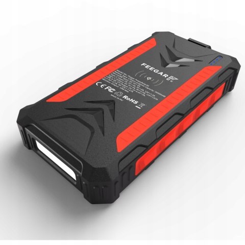 Feegar Powerbank Solarny 36000Mah Qi 10W 4 Urządzenia Ładowanie Szybkie Ip6