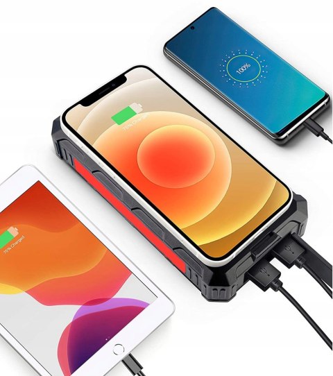 Feegar Powerbank Solarny 36000Mah Qi 10W 4 Urządzenia Ładowanie Szybkie Ip6