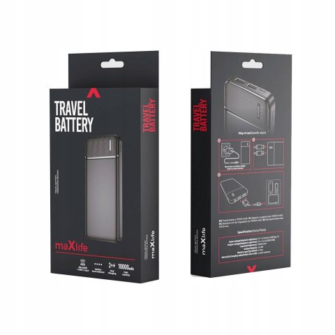 Maxlife Powerbank 10000Mah Czarny 2Xusb Li-Poly+Kabel Micro-Usb Do Podróży
