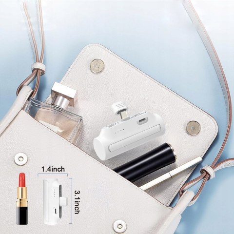 Mały Powerbank 5000Mah 20W Usb-C Przenośna Ładowarka Kieszonkowa Biały
