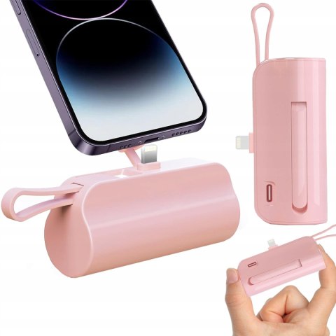 Mini Podróżny Powerbank 5000Mah 20W Przenośny Szybkie Ładowanie Iphone Róż