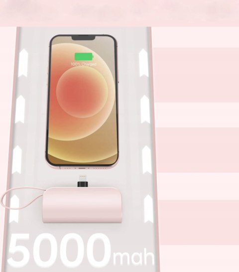 Mini Podróżny Powerbank 5000Mah 20W Przenośny Szybkie Ładowanie Iphone Róż