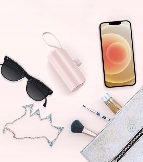 Mini Podróżny Powerbank 5000Mah 20W Przenośny Szybkie Ładowanie Iphone Róż