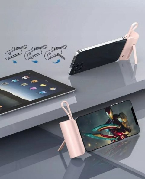 Mini Podróżny Powerbank 5000Mah 20W Przenośny Szybkie Ładowanie Iphone Róż
