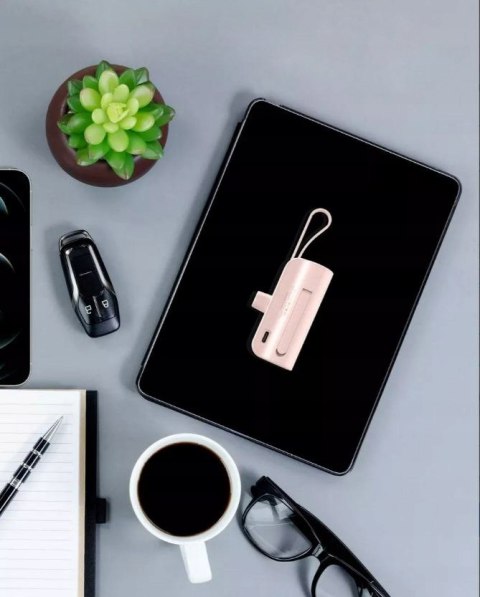 Mini Podróżny Powerbank 5000Mah 20W Przenośny Szybkie Ładowanie Iphone Róż