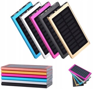 POWERBANK SOLARNY 20000MAH Z LATARKĄ 2X USB LED WODOODPORNY 6 KOLORÓW