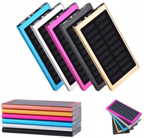 POWERBANK SOLARNY 20000MAH Z LATARKĄ 2X USB LED WODOODPORNY 6 KOLORÓW