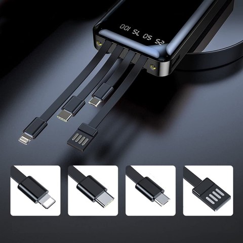 Powerbank 10000Mah 4Xkabel Usb-C/Microusb/Lightning Led Szybkie Ładowanie