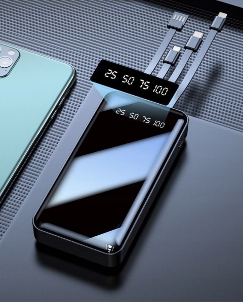 Powerbank 10000Mah 4Xkabel Usb-C/Microusb/Lightning Led Szybkie Ładowanie