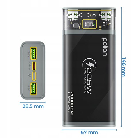 Powerbank 20000Mah 22.5W Usb-C Usb-A Szybkie Ładowanie Pass-Through Led
