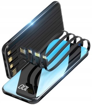 Powerbank 20000Mah Latarka 8X Usb Szybkie Ładowanie Led Czarny Wyświetlacz
