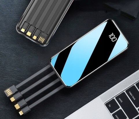 Powerbank 20000Mah Latarka 8X Usb Szybkie Ładowanie Led Czarny Wyświetlacz