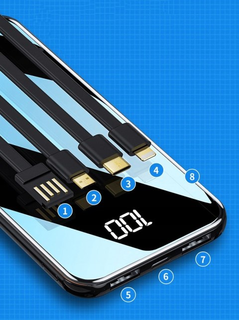 Powerbank 20000Mah Latarka 8X Usb Szybkie Ładowanie Led Czarny Wyświetlacz