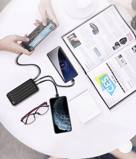 Powerbank 20000Mah Latarka 8X Usb Szybkie Ładowanie Led Czarny Wyświetlacz
