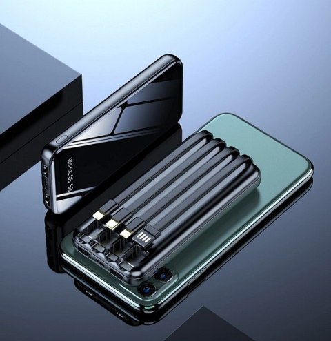 Powerbank 20000Mah Latarka 8X Usb Szybkie Ładowanie Led Czarny Wyświetlacz