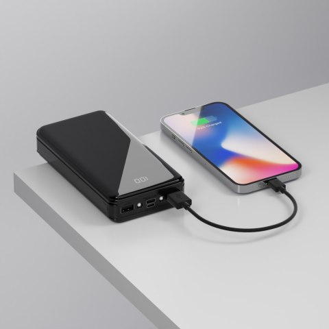 Powerbank 20000Mah Mocny Latarka Led 2Xusb Micro+C 2,1A Szybkie Ładowanie