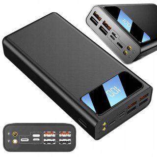 Powerbank 30000Mah 4X Usb + Led Latarka + Wyświetlacz Led + Kabel Czarny