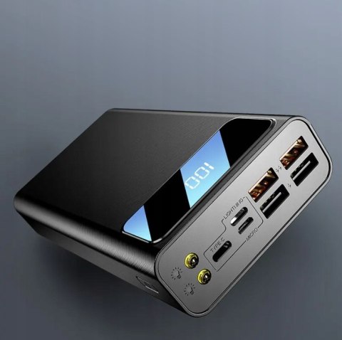 Powerbank 30000Mah 4X Usb + Led Latarka + Wyświetlacz Led + Kabel Czarny