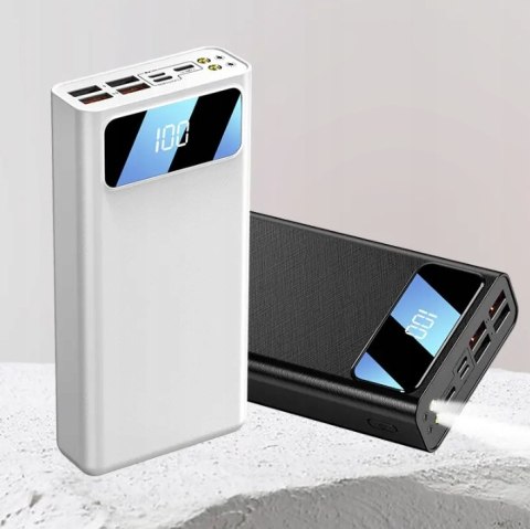 Powerbank 30000Mah 4X Usb + Led Latarka + Wyświetlacz Led + Kabel Czarny