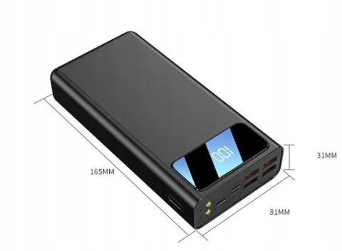 Powerbank 30000Mah 4X Usb + Led Latarka + Wyświetlacz Led + Kabel Czarny