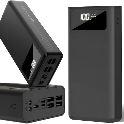 Powerbank 30000Mah Led Ekran 4Xusb Micro Usb-C Szybkie Ładowanie Czarny
