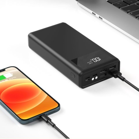 Powerbank 30000Mah Led Ekran 4Xusb Micro Usb-C Szybkie Ładowanie Czarny