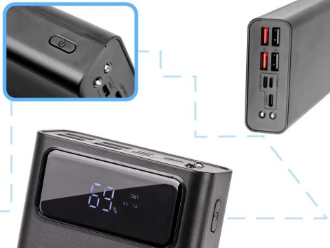 Powerbank 30000Mah Led Ekran 4Xusb Micro Usb-C Szybkie Ładowanie Czarny