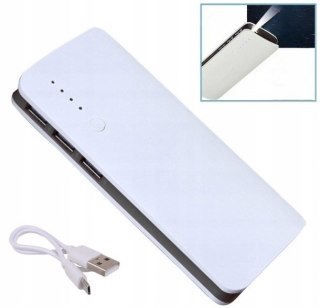 Powerbank Kieszonkowy 20000Mah Z Latarką, 3X Usb-A, Biały Do Domu Auta I Warsztatu