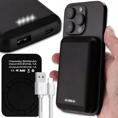 Powerbank Magsafe 5000Mah Bezprzewodowy Usb-C Szybkie Ładowanie Pd Qc Czerń