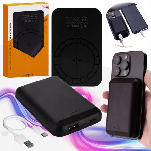 Powerbank Magsafe 5000Mah Bezprzewodowy Usb-C Szybkie Ładowanie Pd Qc Czerń