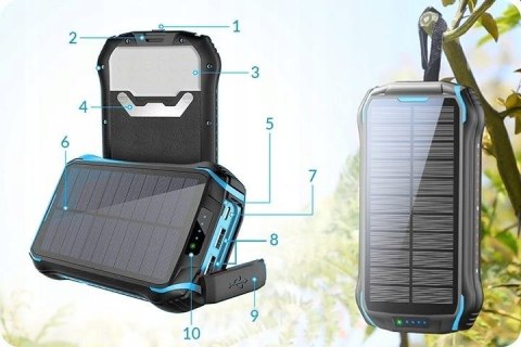 Powerbank Pancerny 33500Mah Ip66 Solarny Z Latarką 2Xusb Usb-C Wodoodporny