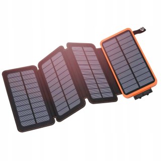Powerbank Solarny 25000Mah 2X Usb Latarka Ipx7 Led Sos 4 Panele Czarny
