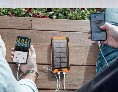 Powerbank Solarny 30000Mah Z Indukcją, 6X Usb, Latarka Led, Czarno-Pomarańczowy