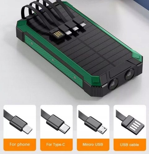Powerbank Solarny 30000Mah Z Indukcją, 6X Usb, Latarka Led, Czarno-Pomarańczowy
