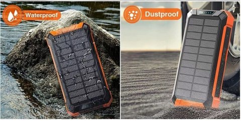 Powerbank Solarny 30000Mah Z Indukcją, 6X Usb, Latarka Led, Czarno-Pomarańczowy