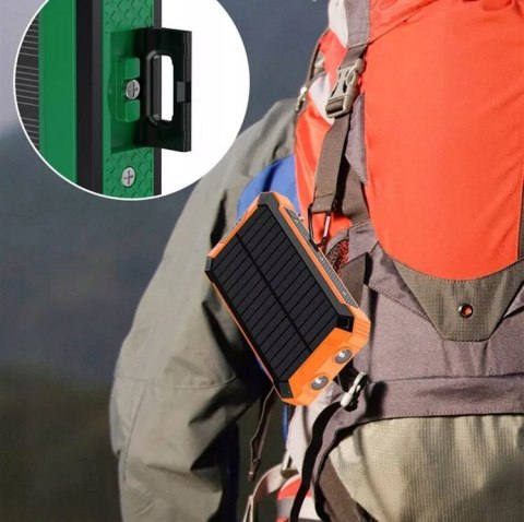 Powerbank Solarny 30000Mah Z Indukcją, 6X Usb, Latarka Led, Czarno-Pomarańczowy