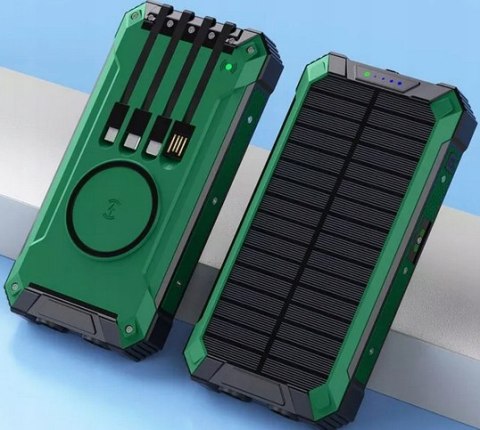 Powerbank Solarny 30000Mah Z Indukcją, 6X Usb, Latarka Led, Czarno-Pomarańczowy