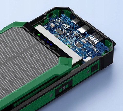 Powerbank Solarny 30000Mah Z Indukcją, 6X Usb, Latarka Led, Czarno-Pomarańczowy