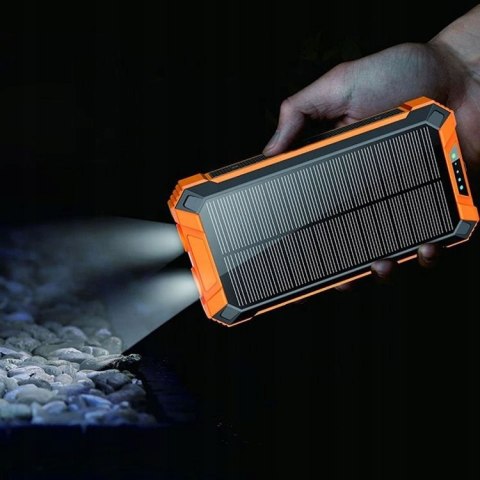 Powerbank Solarny 30000Mah Z Indukcją, 6X Usb, Latarka Led, Czarno-Pomarańczowy