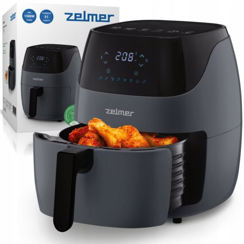 Czarna Frytkownica Beztłuszczowa Zelmer Air Fryer 1500W 5L Zdrowe Smażenie