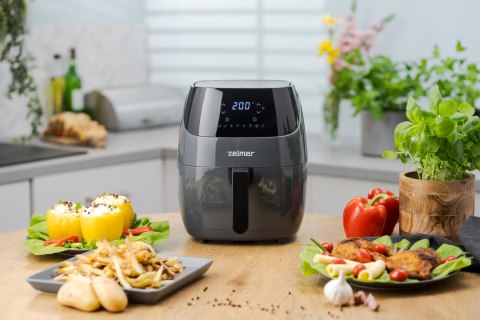 Czarna Frytkownica Beztłuszczowa Zelmer Air Fryer 1500W 5L Zdrowe Smażenie