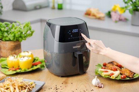 Czarna Frytkownica Beztłuszczowa Zelmer Air Fryer 1500W 5L Zdrowe Smażenie