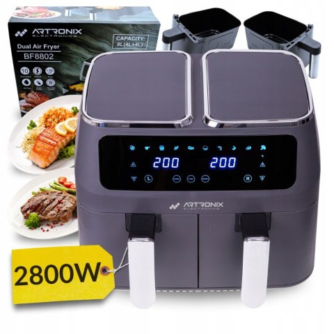 Frytkownica Air Fryer 2800W 8L 2-Komorowa Lcd Bezolejowa Szybkie Gotowanie