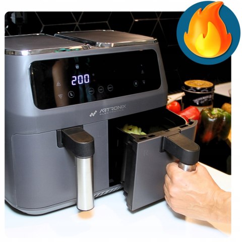 Frytkownica Air Fryer 2800W 8L 2-Komorowa Lcd Bezolejowa Szybkie Gotowanie