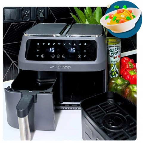 Frytkownica Air Fryer 2800W 8L 2-Komorowa Lcd Bezolejowa Szybkie Gotowanie