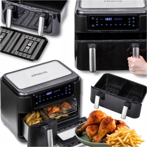 Frytkownica Beztłuszczowa Air Fryer 2400W 12L Xxl, 4W1, 2 Kosze 8 Programów