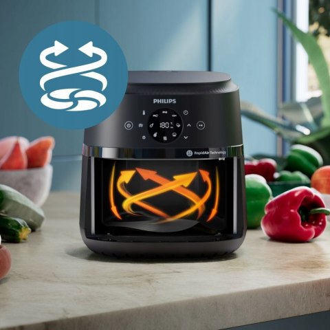 Frytkownica Philips Czarna Airfryer 2000 6,2L - 90% Mniej Tłuszczu Rapidair