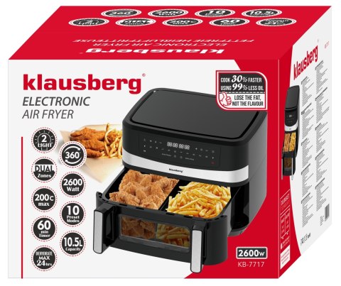 Klausberg 2600W Duża Beztłuszczowa Frytownica 9L 2X4,5L Air Frytkownica