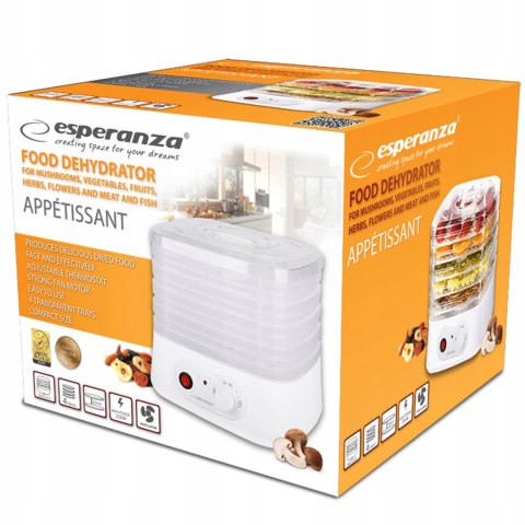 Suszarka Esperanza AppÉTissant 250W, 4 Sita, 8 Programów, Biały, 28 Cm