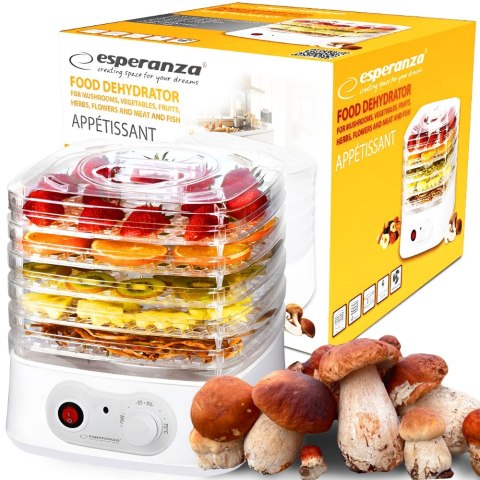 Suszarka Esperanza AppÉTissant 250W, 4 Sita, 8 Programów, Biały, 28 Cm